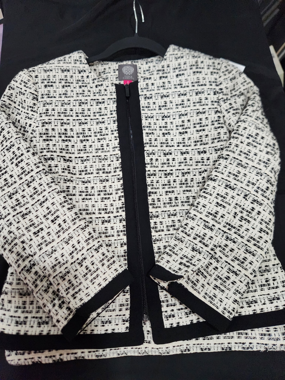 Vince Camuto Black & White Tweed Zip-Front Blazer